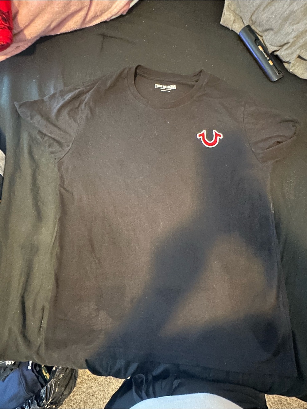True Religion Black Tee with Red Logo Horseshoe